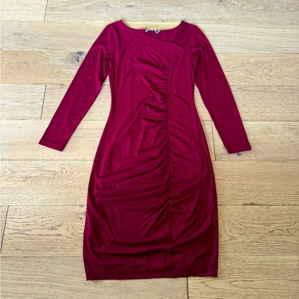 Vince Berry Magenta Ruched Asymmetric Long Sleeve Midi Dress Size M‎ (870)